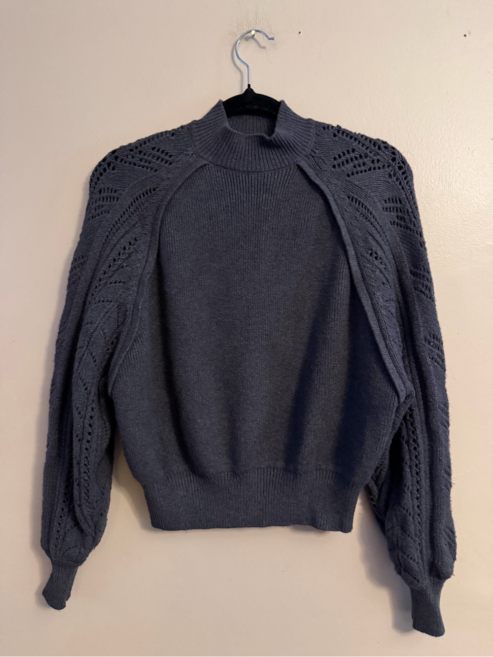 Zara Charcoal Pointelle Sleeve Turtleneck Sweater